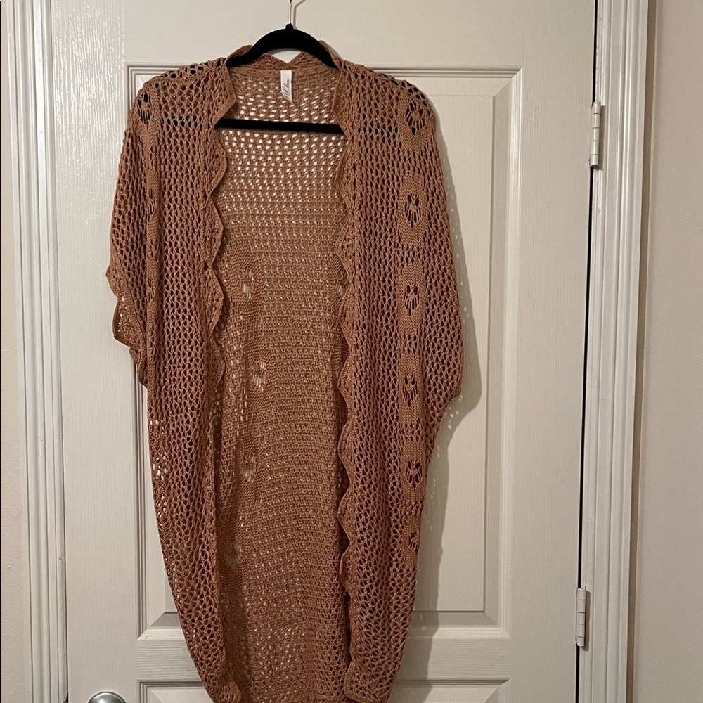 Love Women's Brown Open-Knit Cardigan